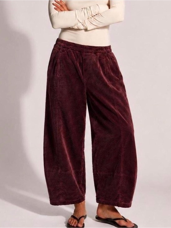 Pilcro Pants - Pilcro Pull On Relaxed Fit Barrel Corduroy Pants in Burgundy - S